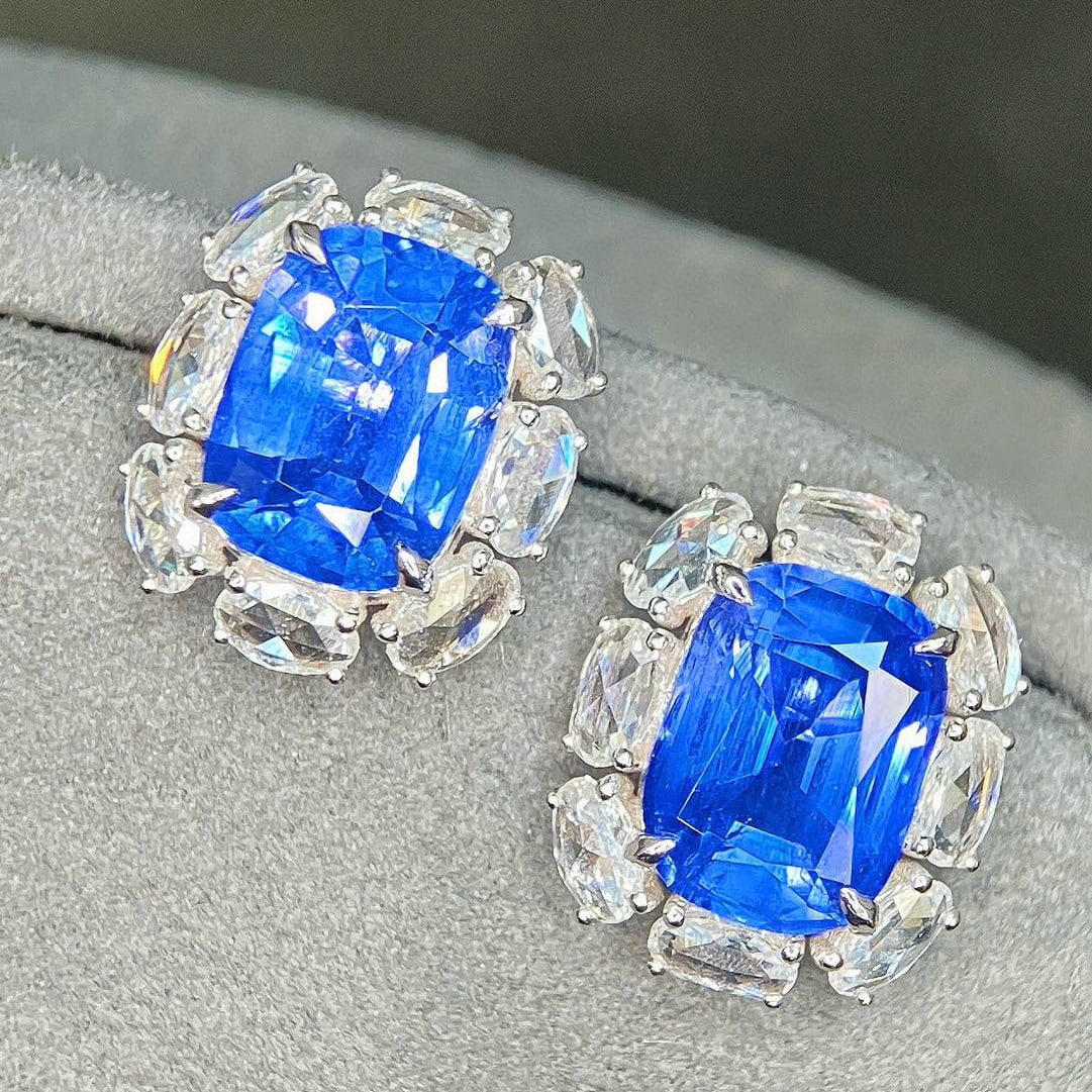 14k Gold 6.10 Ctw Natural Sapphire & Diamond Earrings - 5