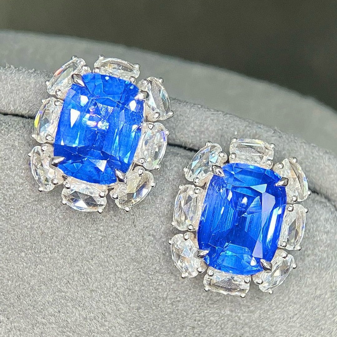 14k Gold 6.10 Ctw Natural Sapphire & Diamond Earrings - 7