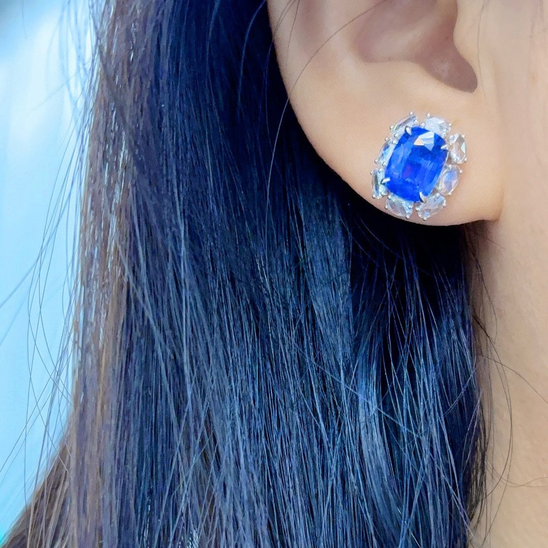 14k Gold 6.10 Ctw Natural Sapphire & Diamond Earrings - 8