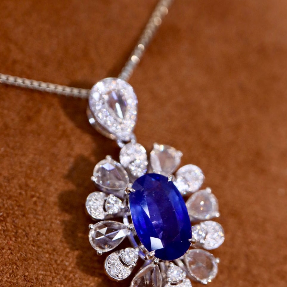 14k Gold 2.55 Ctw Natural Sapphire & Diamond Pendant( Without Chain ) - 3
