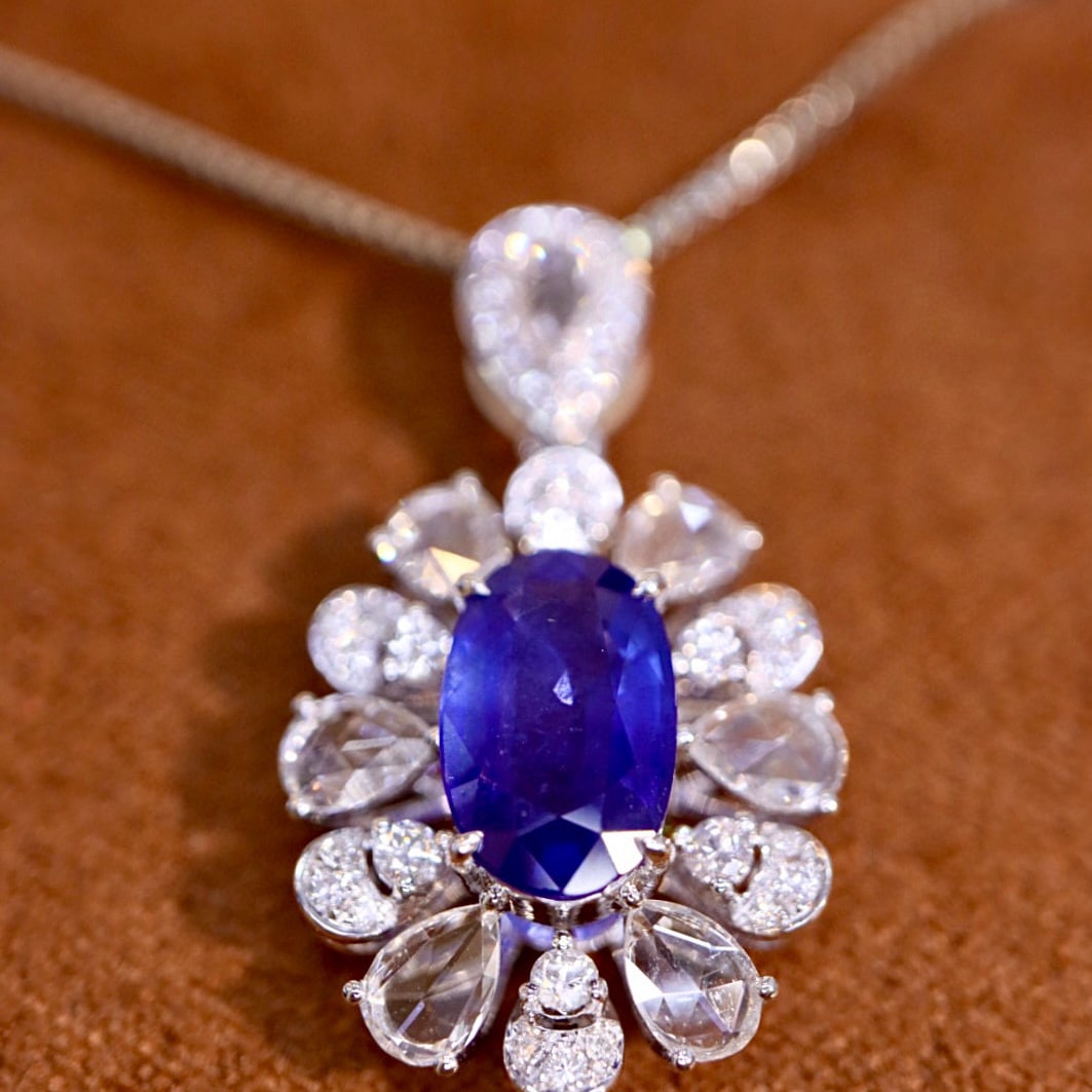 14k Gold 2.55 Ctw Natural Sapphire & Diamond Pendant( Without Chain ) - 4