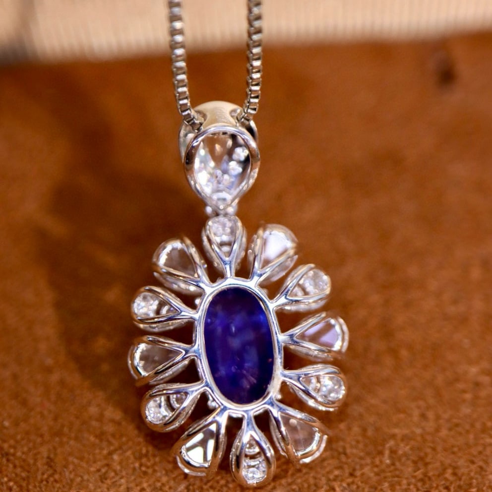 14k Gold 2.55 Ctw Natural Sapphire & Diamond Pendant( Without Chain ) - 6