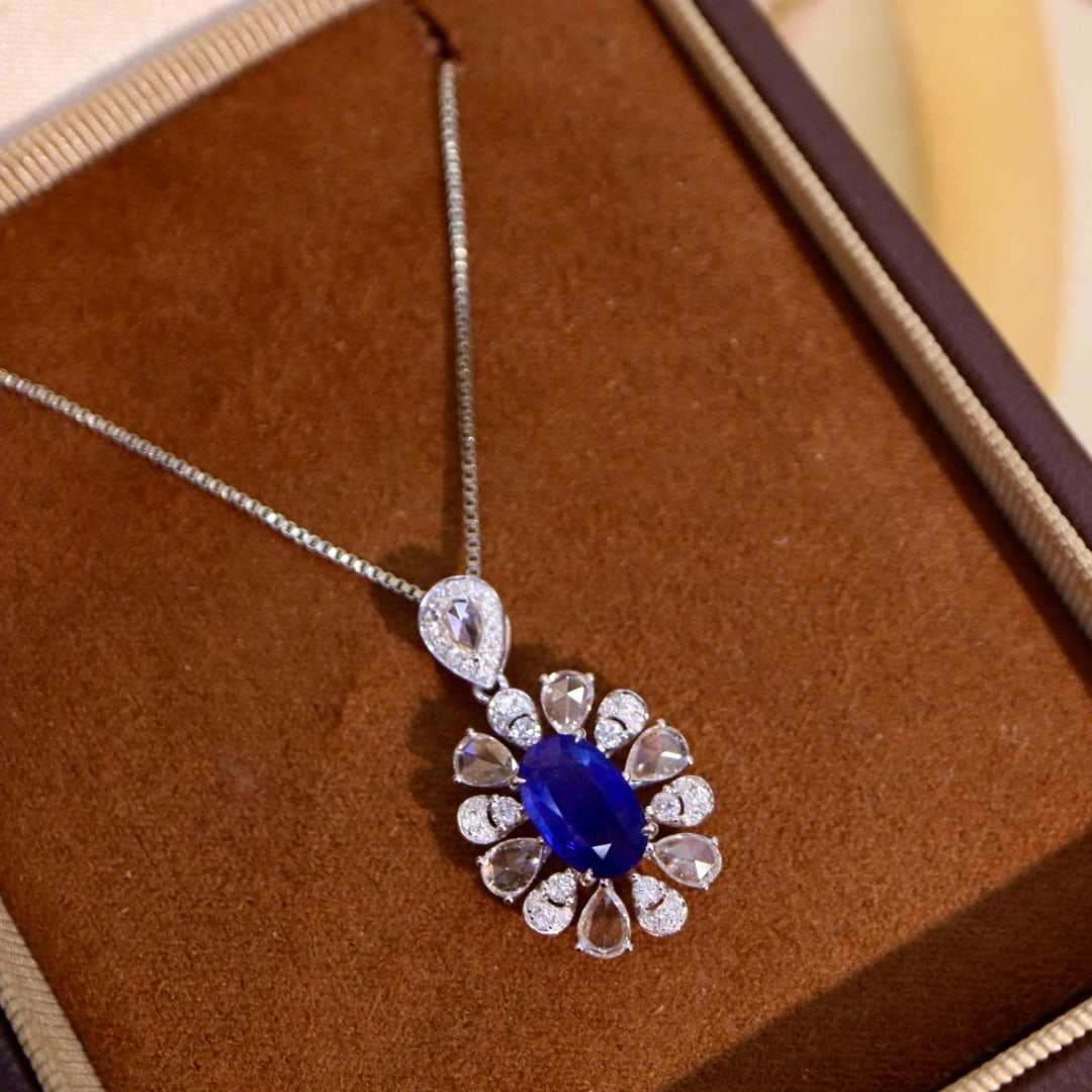 14k Gold 2.55 Ctw Natural Sapphire & Diamond Pendant( Without Chain ) - 7