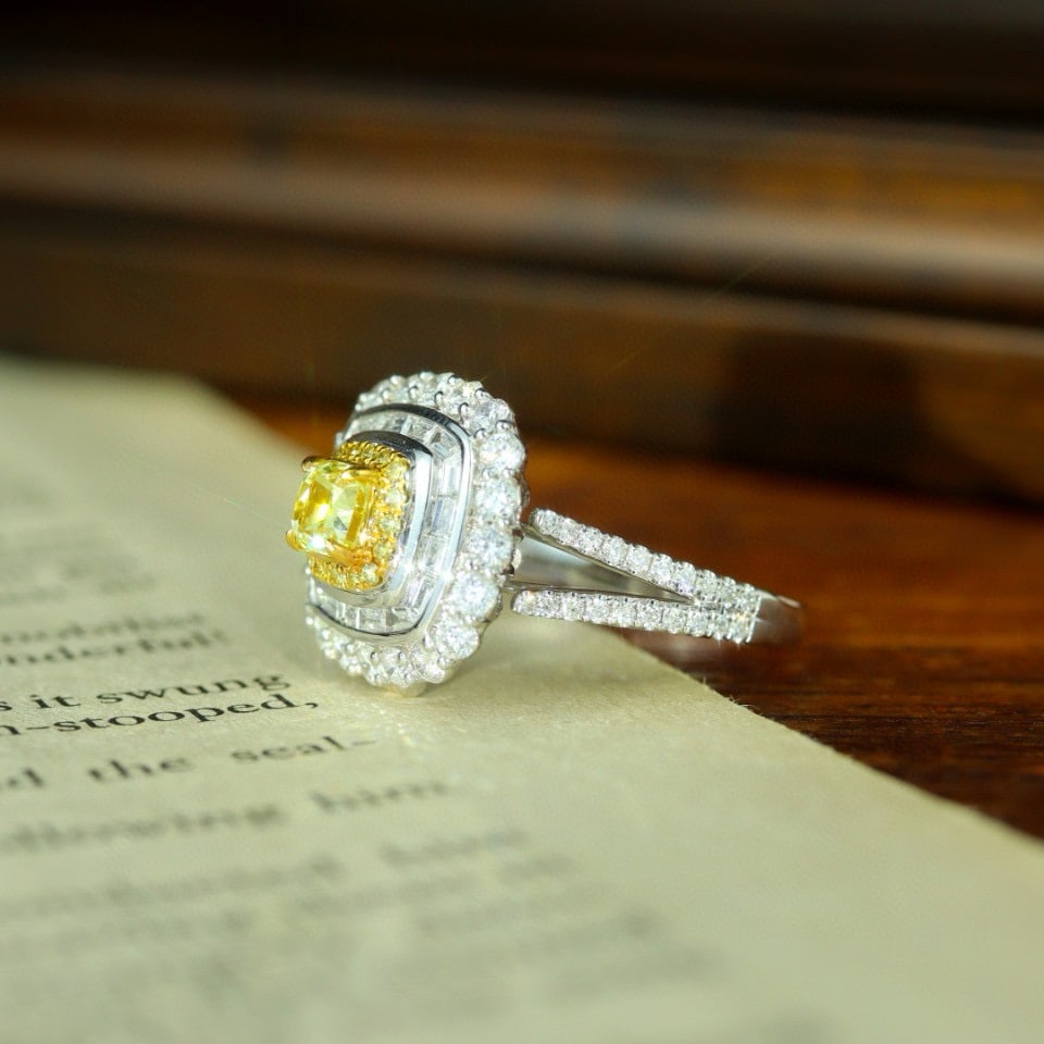 14k Gold 1.72 Ctw Natural Yellow Diamond & Diamond Ring/pendant( Without Chain ) - 5