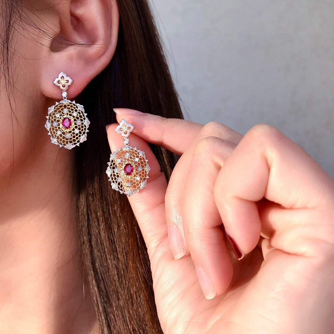 14k Gold 1.07 Ctw Natural Ruby & Diamond Earrings - 5