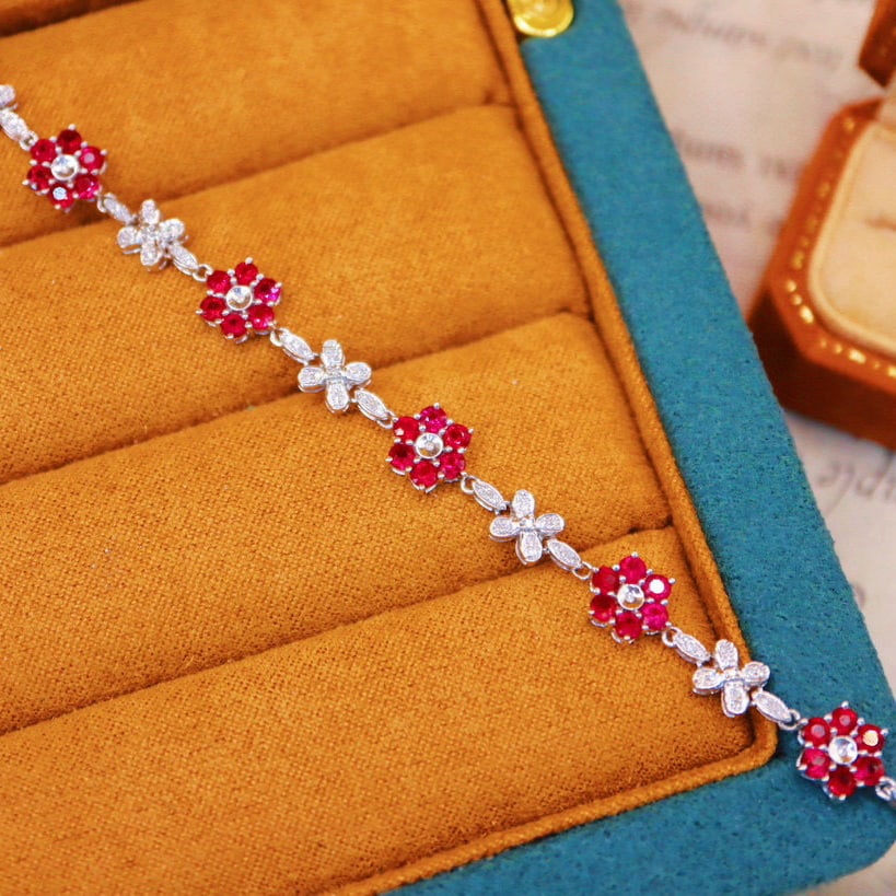 14k Gold 2.86 Ctw Natural Ruby & Diamond Bracelet - 2