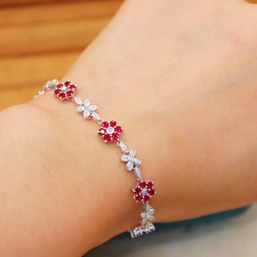 14k Gold 2.86 Ctw Natural Ruby & Diamond Bracelet - 5