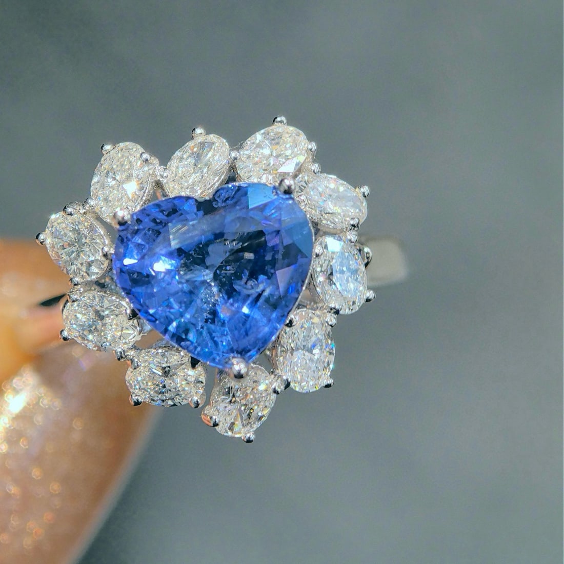 14k Gold 3.60 Ctw Natural Sapphire & Lab Grown Diamond Ring: Ref:230954049 // gold content:14k gold // ring size:7. 25us // // main gemstone:sapphire // shape:heart // carat weight:2. 58ct // color:blue // treatment:natural // // adjacent gemstone 2 : lab