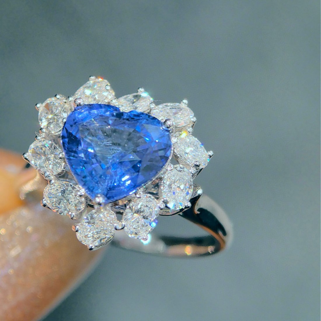 14k Gold 3.60 Ctw Natural Sapphire & Lab Grown Diamond Ring - 2