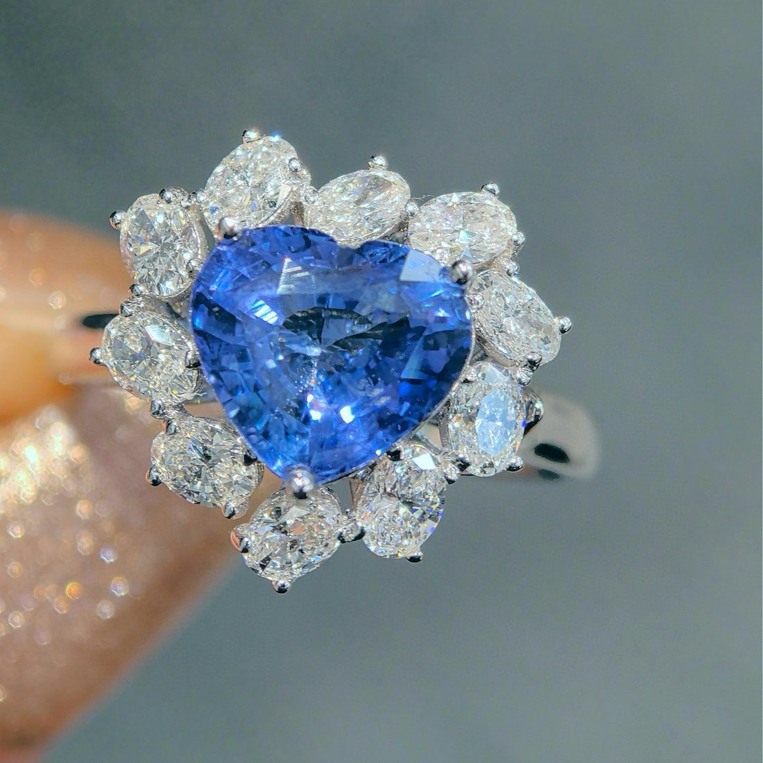 14k Gold 3.60 Ctw Natural Sapphire & Lab Grown Diamond Ring - 3