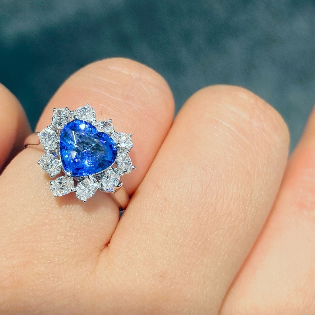 14k Gold 3.60 Ctw Natural Sapphire & Lab Grown Diamond Ring - 4