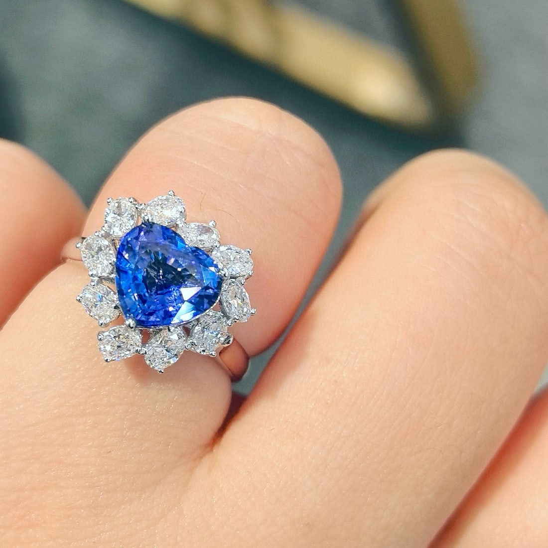 14k Gold 3.60 Ctw Natural Sapphire & Lab Grown Diamond Ring - 5