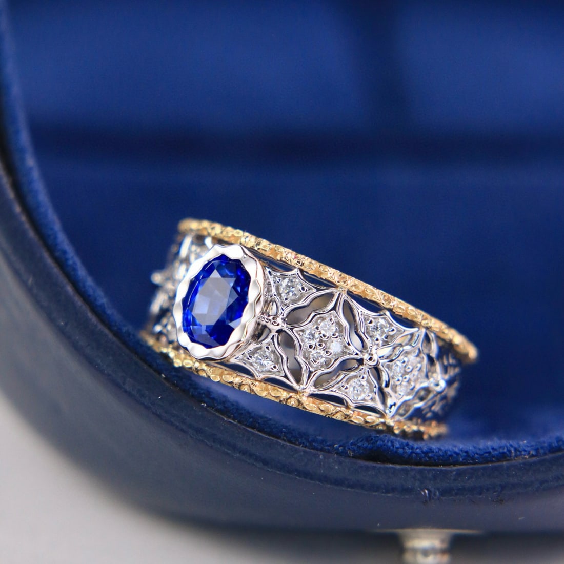 14k Gold 1.25 Ctw Natural Sapphire & Diamond Ring - 3