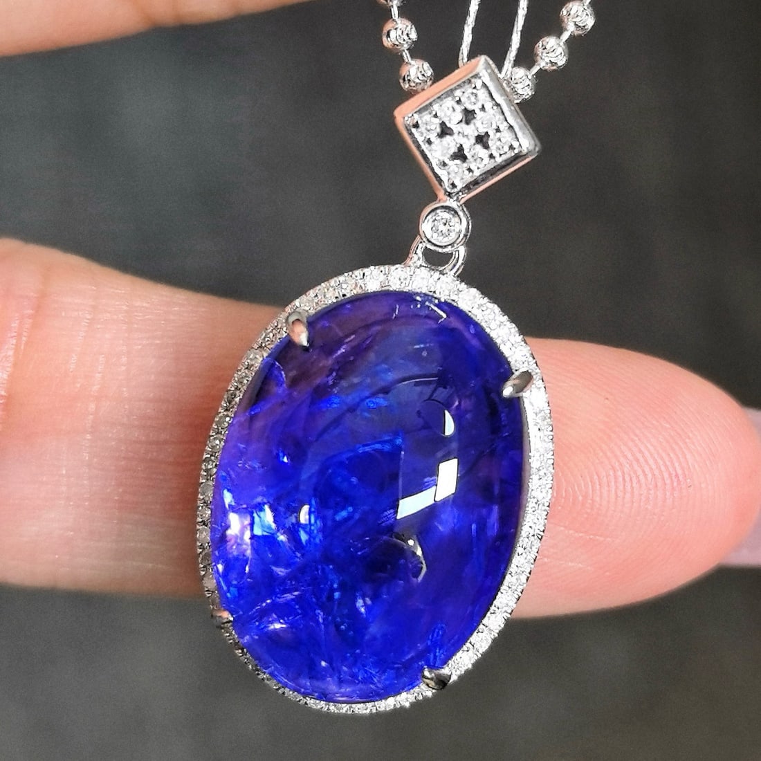 14k Gold 17.47 Ctw Natural Tanzanite & Diamond Pendant( Without Chain ) - 2