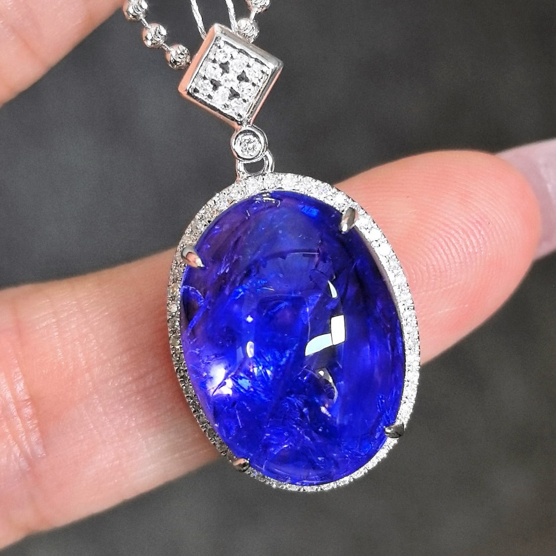 14k Gold 17.47 Ctw Natural Tanzanite & Diamond Pendant( Without Chain ) - 3