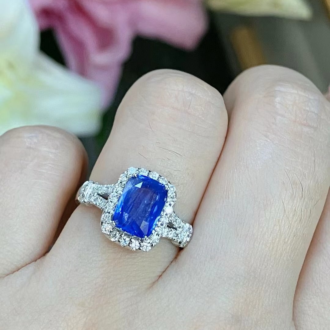 14k Gold 3.59 Ctw Natural Sapphire & Lab Grown Diamond Ring - 5