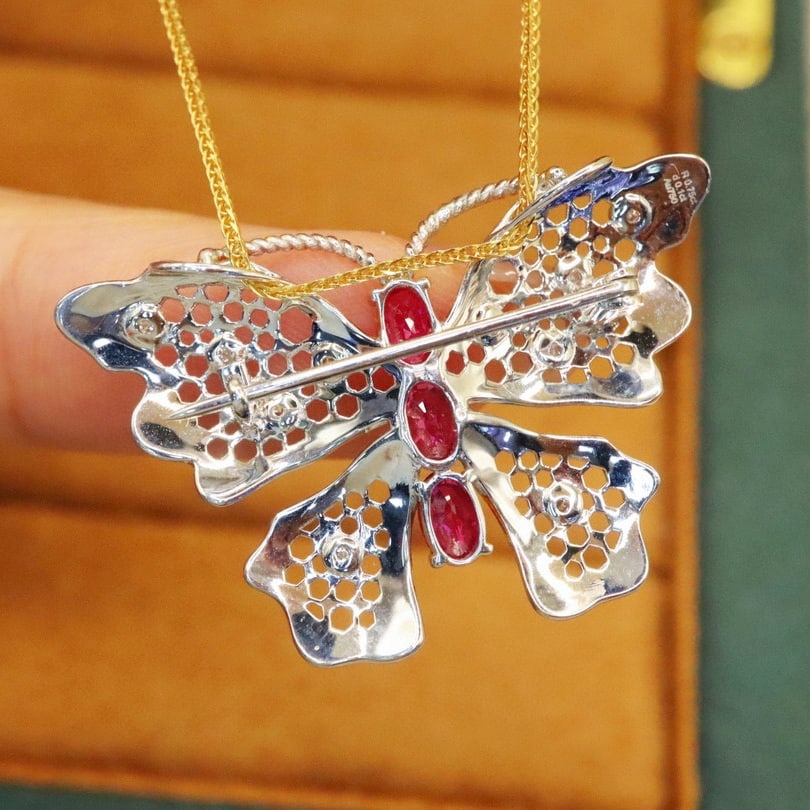 14k Gold 0.85 Ctw Natural Ruby & Diamond & Butterfly Brooch/pendant( Without Chain ) - 4