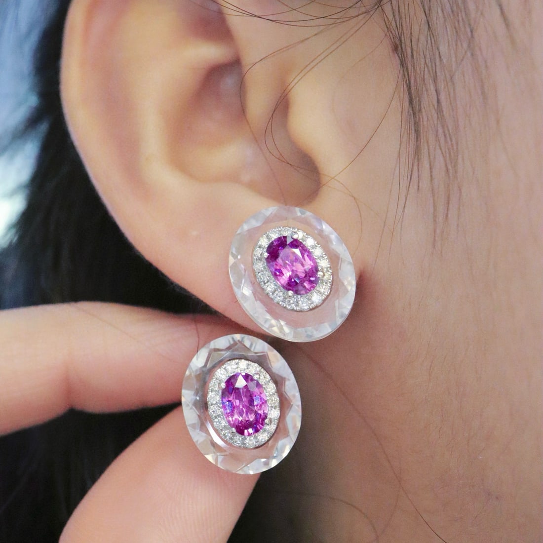 14k Gold 2.10 Ctw Natural Sapphire & Diamond Earrings - 5