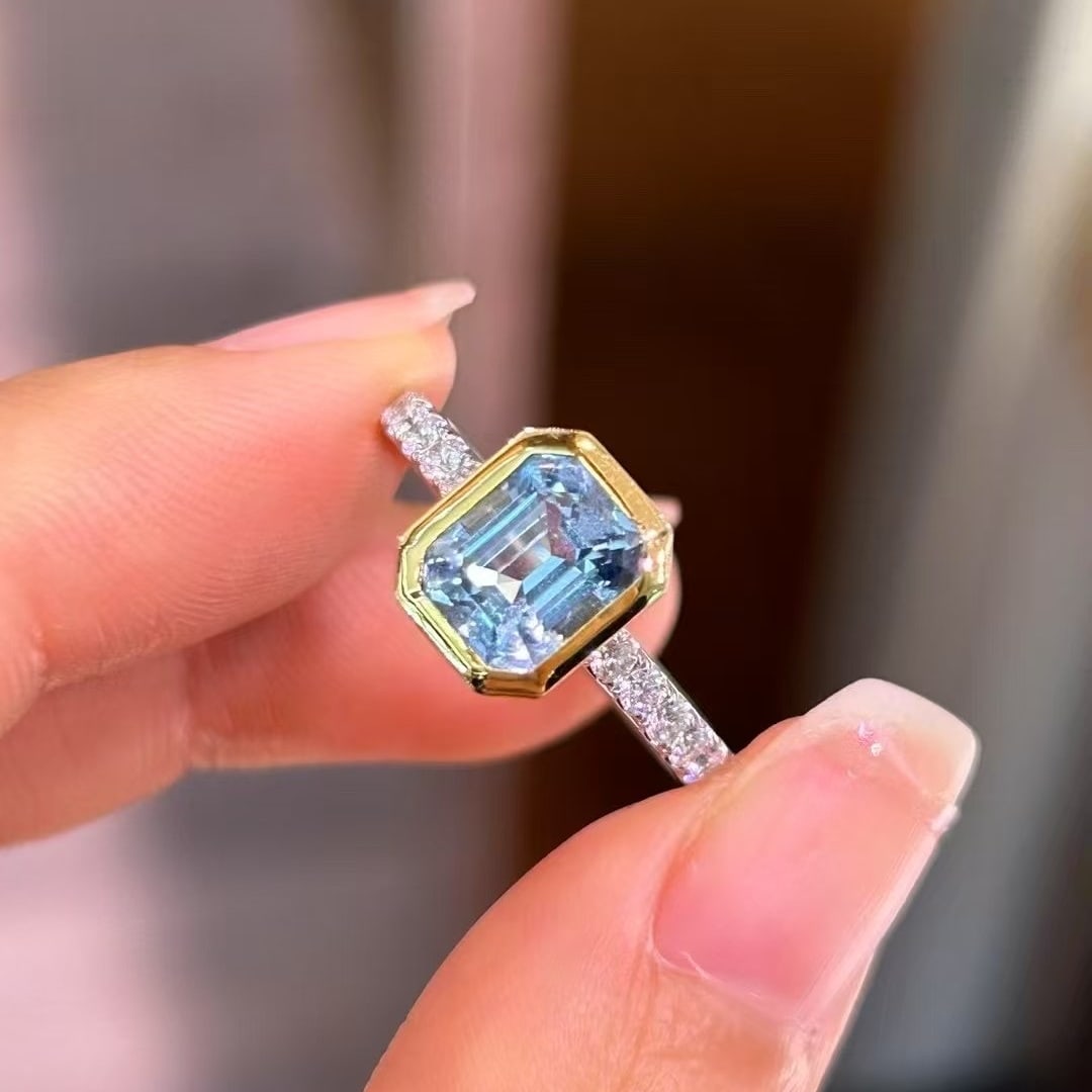 14k Gold 1.97 Ctw Natural Aquamarine & Diamond Ring - 4