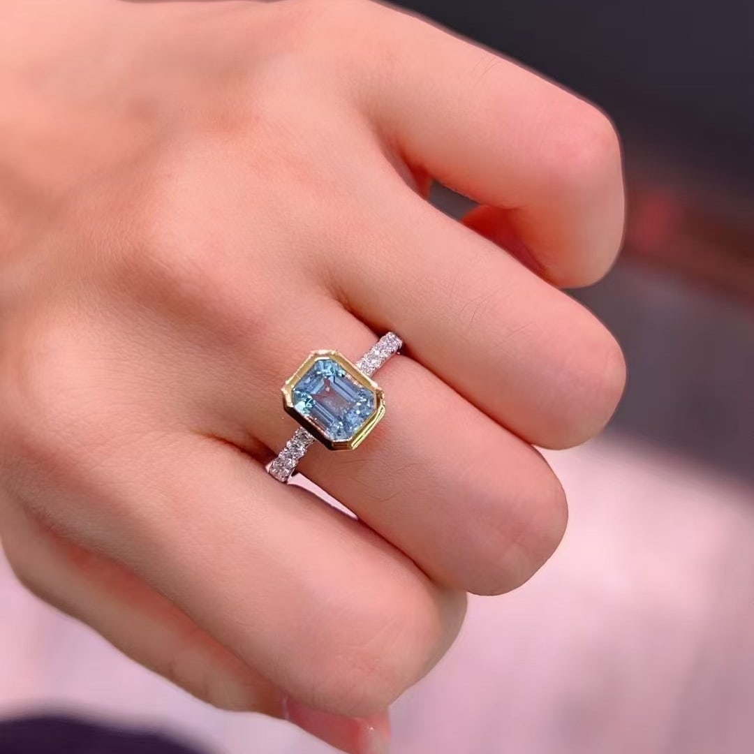 14k Gold 1.97 Ctw Natural Aquamarine & Diamond Ring - 5