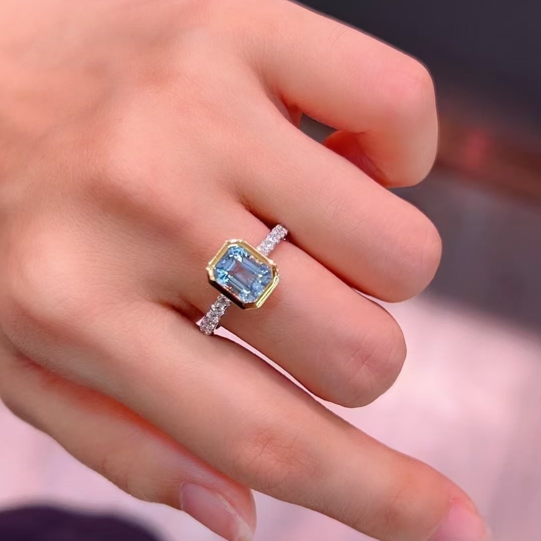 14k Gold 1.97 Ctw Natural Aquamarine & Diamond Ring - 6