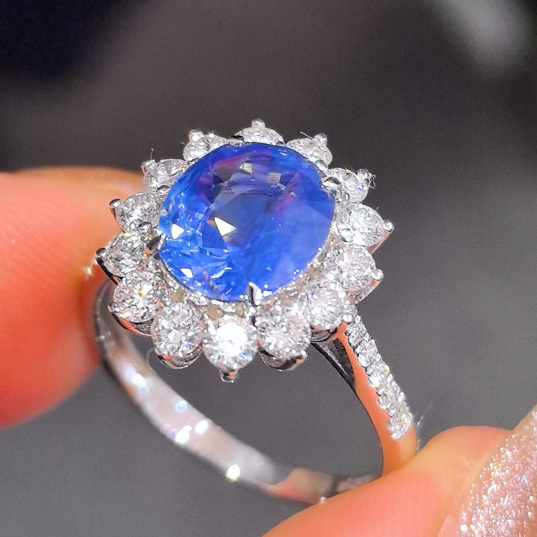 14k Gold 3.48 Ctw Natural Sapphire & Lab Grown Diamond Ring - 2