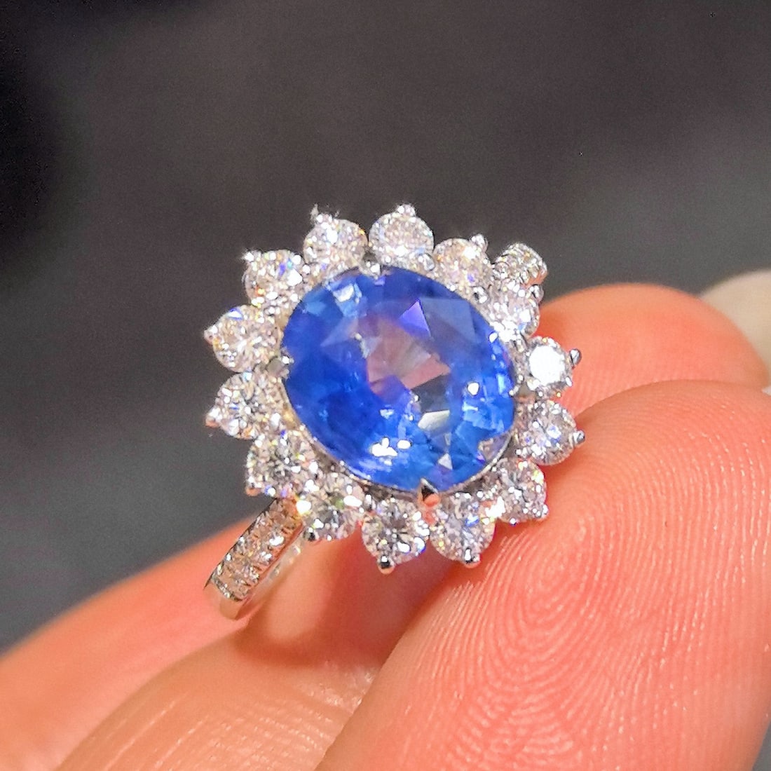 14k Gold 3.48 Ctw Natural Sapphire & Lab Grown Diamond Ring - 3