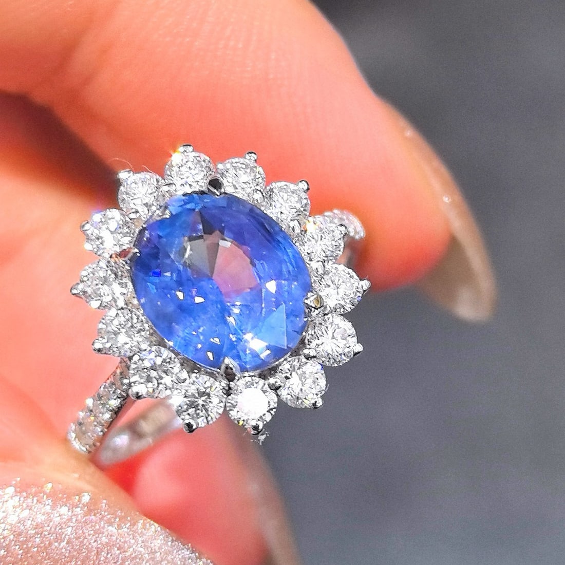 14k Gold 3.48 Ctw Natural Sapphire & Lab Grown Diamond Ring - 4