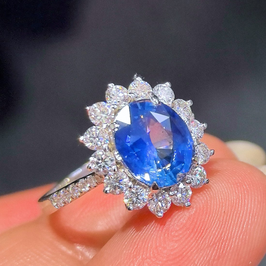 14k Gold 3.48 Ctw Natural Sapphire & Lab Grown Diamond Ring - 5