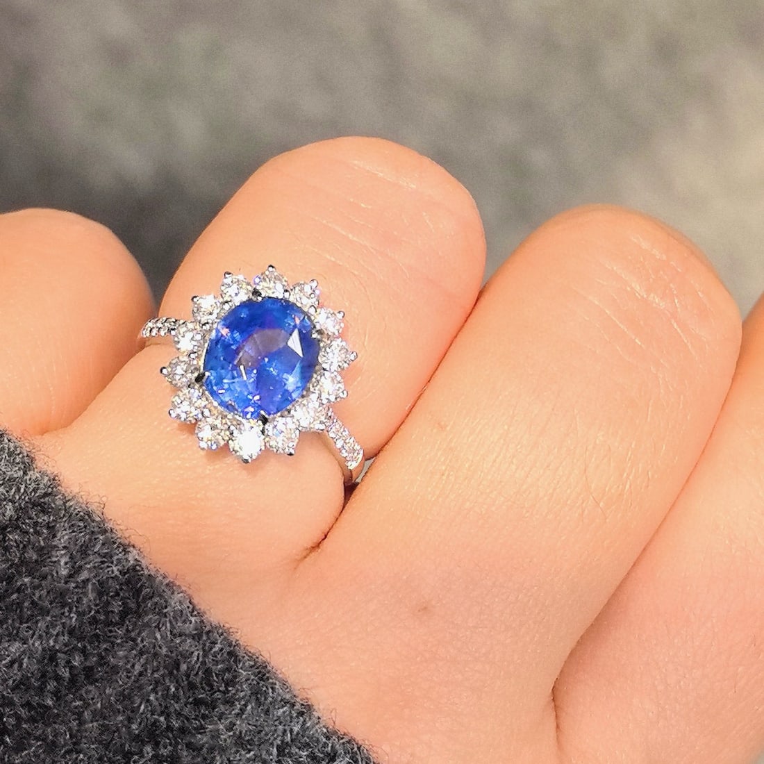 14k Gold 3.48 Ctw Natural Sapphire & Lab Grown Diamond Ring - 6