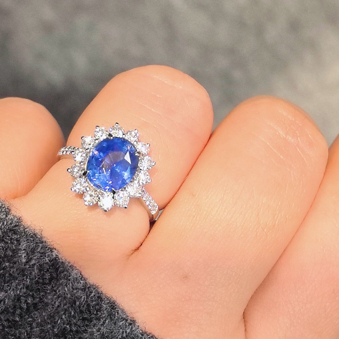 14k Gold 3.48 Ctw Natural Sapphire & Lab Grown Diamond Ring - 7