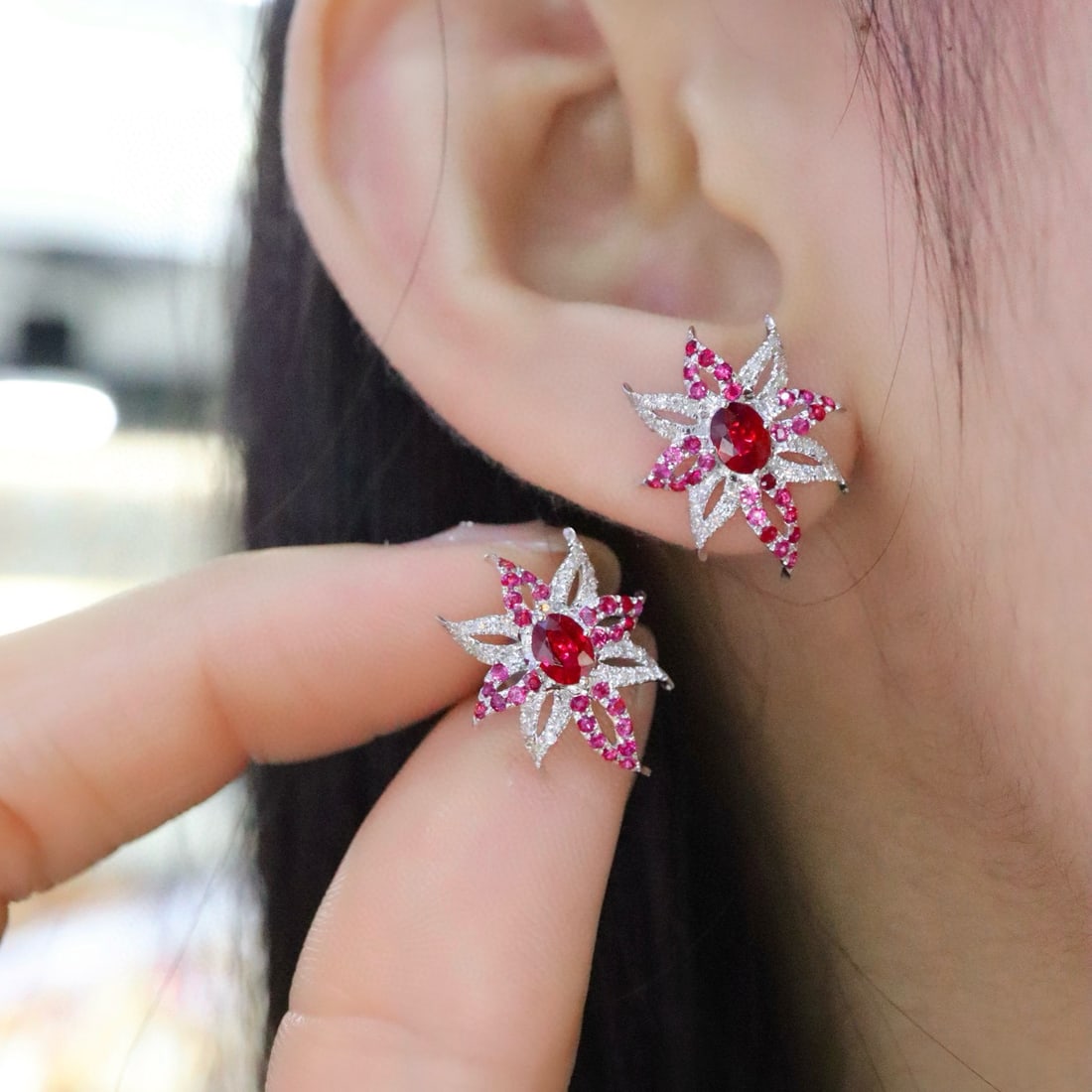 14k Gold 0.79 Ctw Natural Ruby & Diamond Earrings - 5