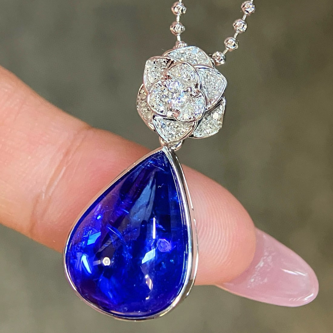 14k Gold 11.43 Ctw Natural Tanzanite & Diamond Pendant( Without Chain ) - 2