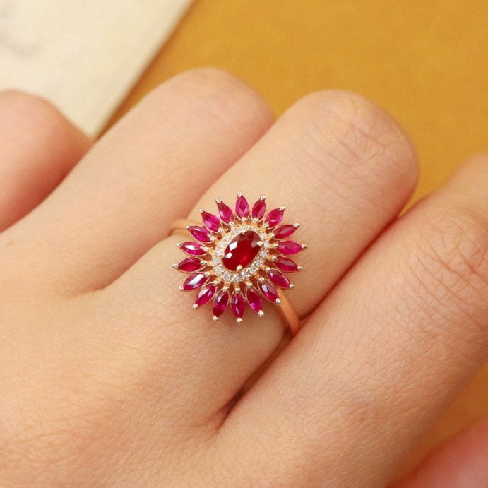 14k Gold 0.38 Ctw Vivid Red Natural Ruby & Diamond Ring - 6