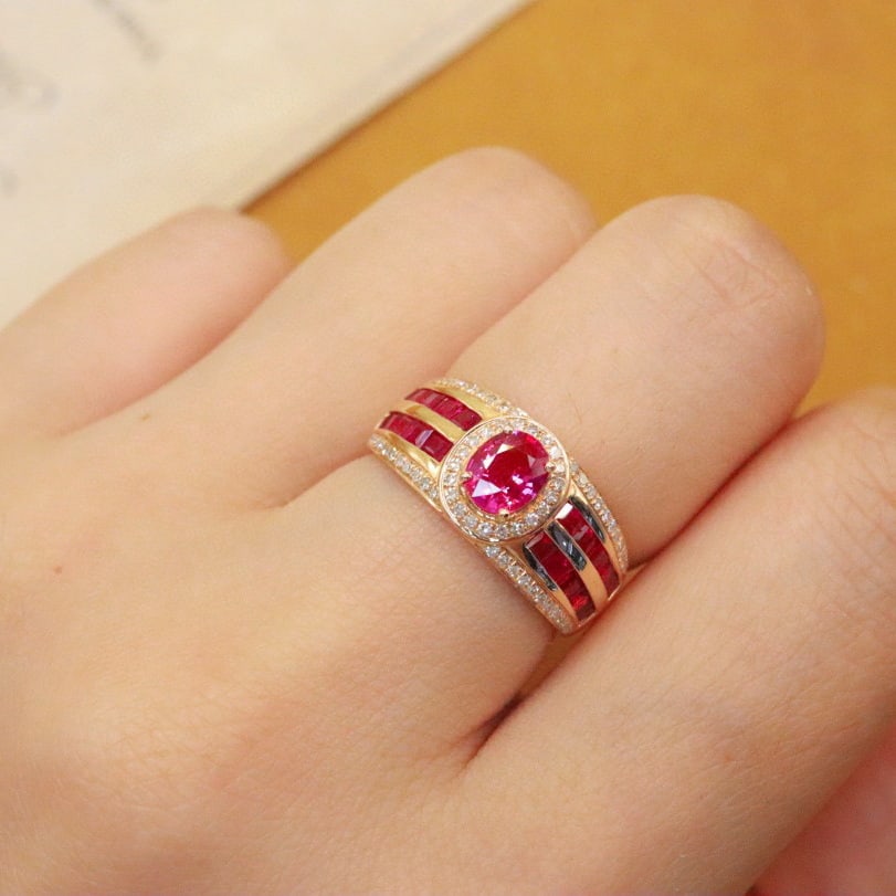 14k Gold 0.86 Ctw Natural Ruby & Diamond Ring - 5