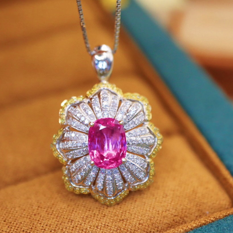 14k Gold 2.50 Ctw Natural Padparadscha Sapphire & Diamond Ring/pendant( Without Chain ) - 4