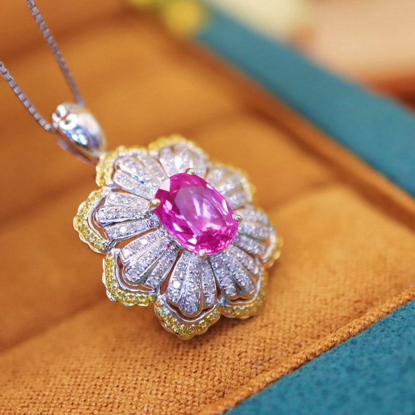 14k Gold 2.50 Ctw Natural Padparadscha Sapphire & Diamond Ring/pendant( Without Chain ) - 5