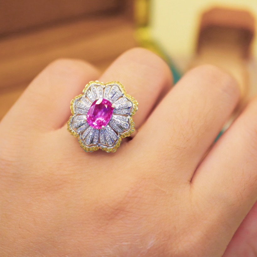 14k Gold 2.50 Ctw Natural Padparadscha Sapphire & Diamond Ring/pendant( Without Chain ) - 7