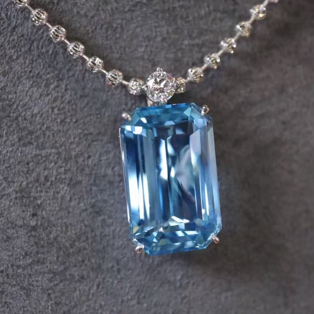 14k Gold 6.25 Ctw Natural Aquamarine & Diamond Pendant( Without Chain ) - 2