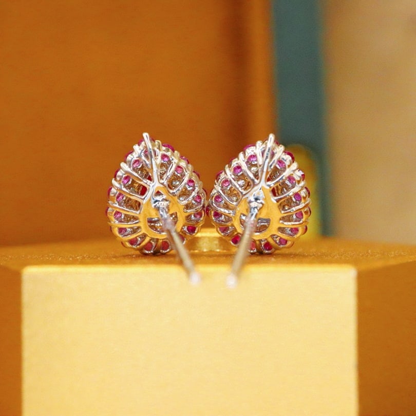 14k Gold 0.87 Ctw Natural Ruby & Diamond Earrings - 4