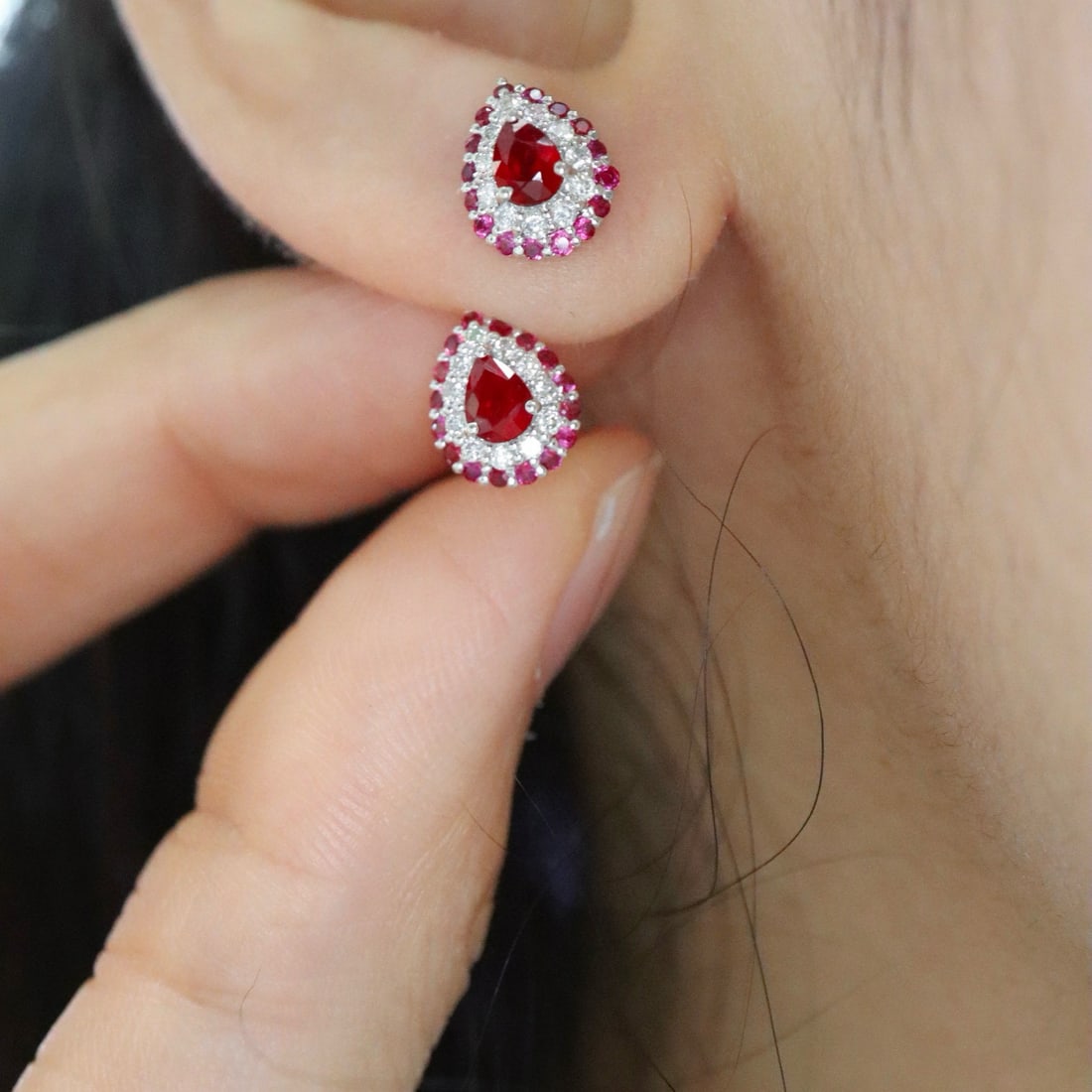 14k Gold 0.87 Ctw Natural Ruby & Diamond Earrings - 5