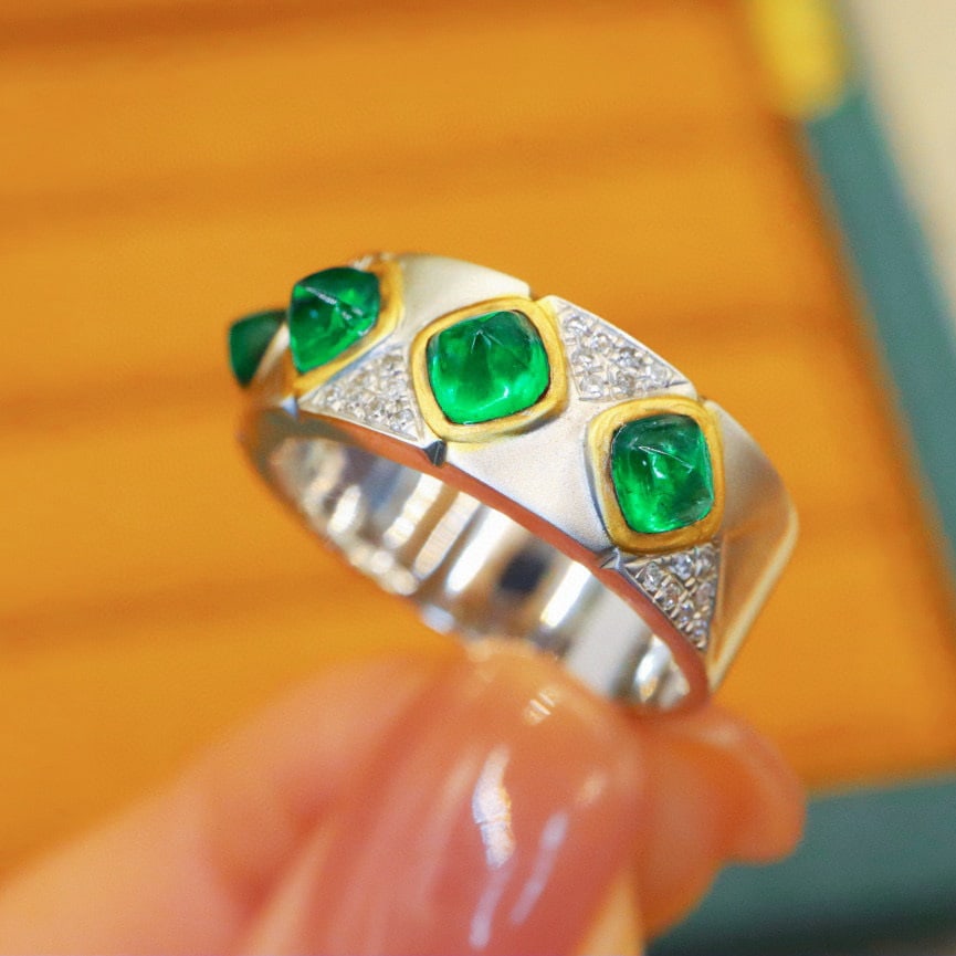 14k Gold 1.52 Ctw Vivid Green Natural Emerald & Diamond Ring - 2