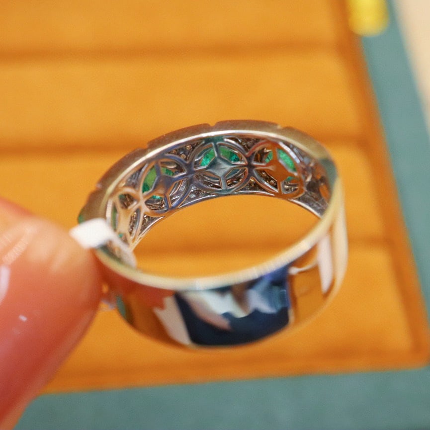 14k Gold 1.52 Ctw Vivid Green Natural Emerald & Diamond Ring - 5