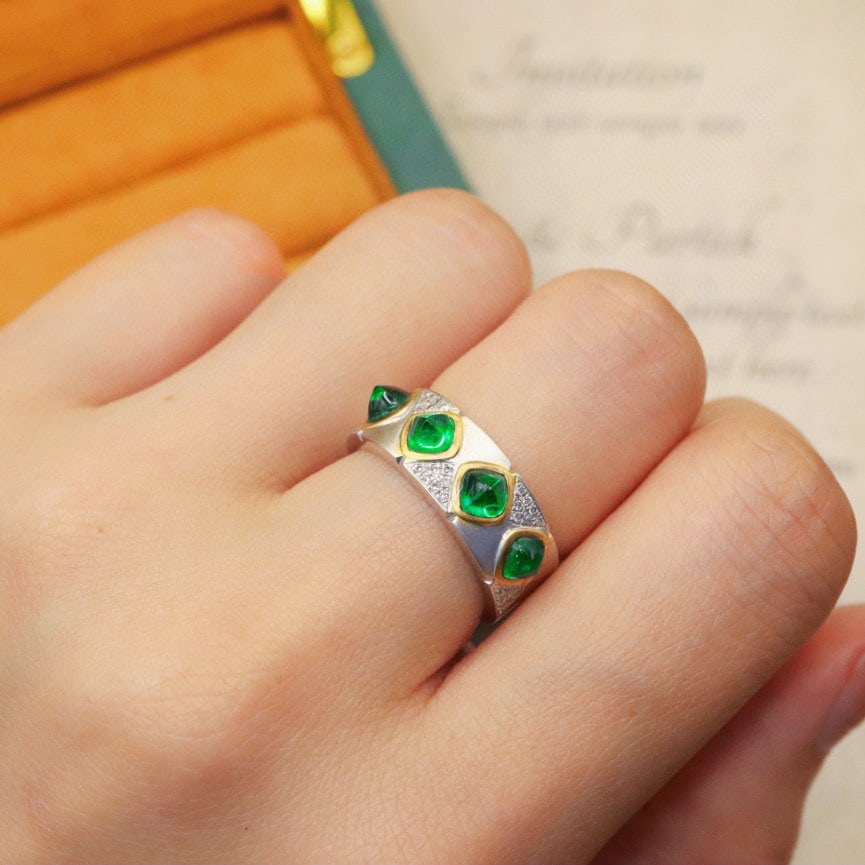 14k Gold 1.52 Ctw Vivid Green Natural Emerald & Diamond Ring - 6