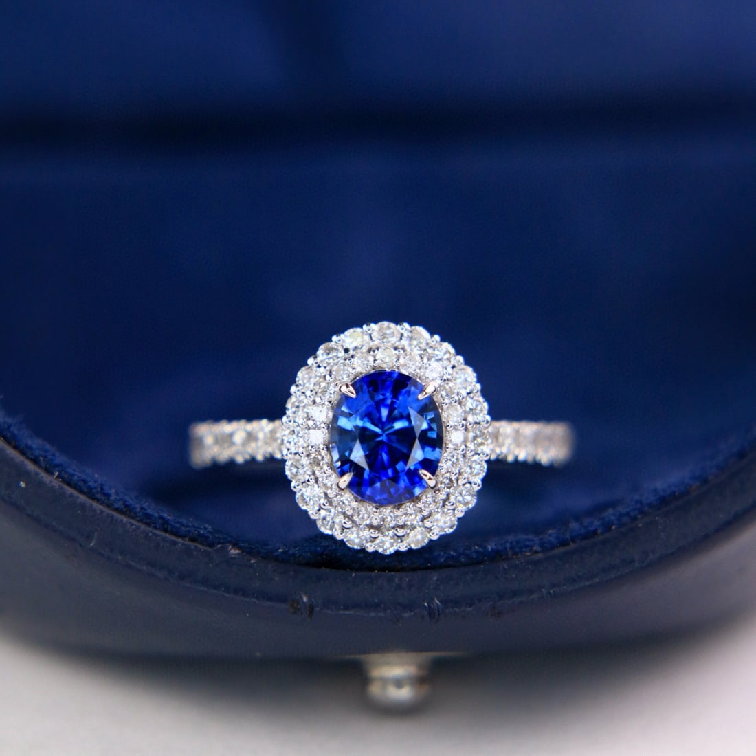 14k Gold 1.62 Ctw Natural Sapphire & Diamond Ring: Ref:230954104 // gold content:14k gold // ring size:7. 25us // // main gemstone:sapphire // shape:oval // carat weight:1. 1ct // color:royal blue // treatment:natural // // adjacent gemstone 2 : diamo