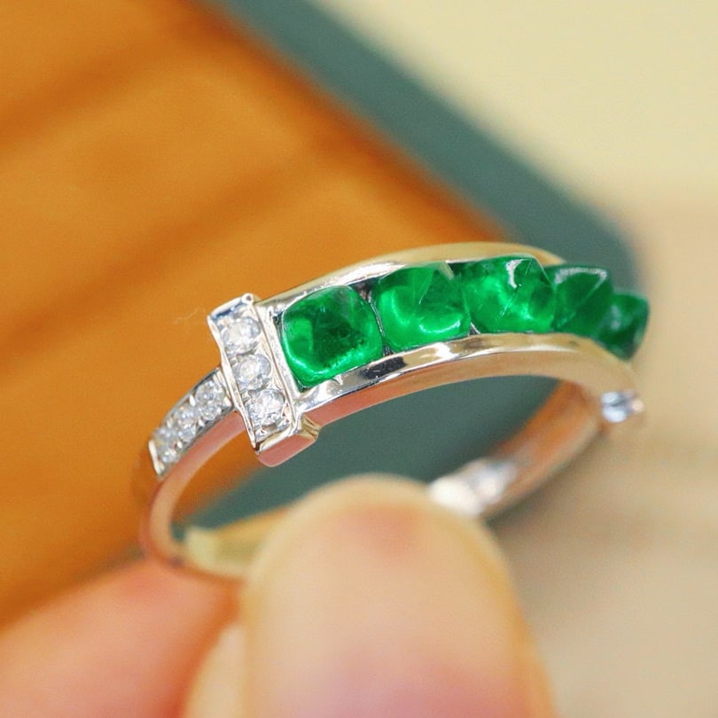 14k Gold 1.20 Ctw Vivid Green Natural Emerald & Diamond Ring - 2