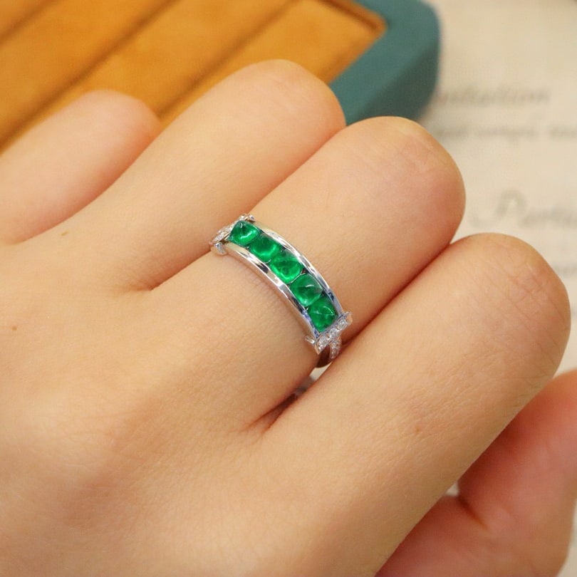 14k Gold 1.20 Ctw Vivid Green Natural Emerald & Diamond Ring - 6