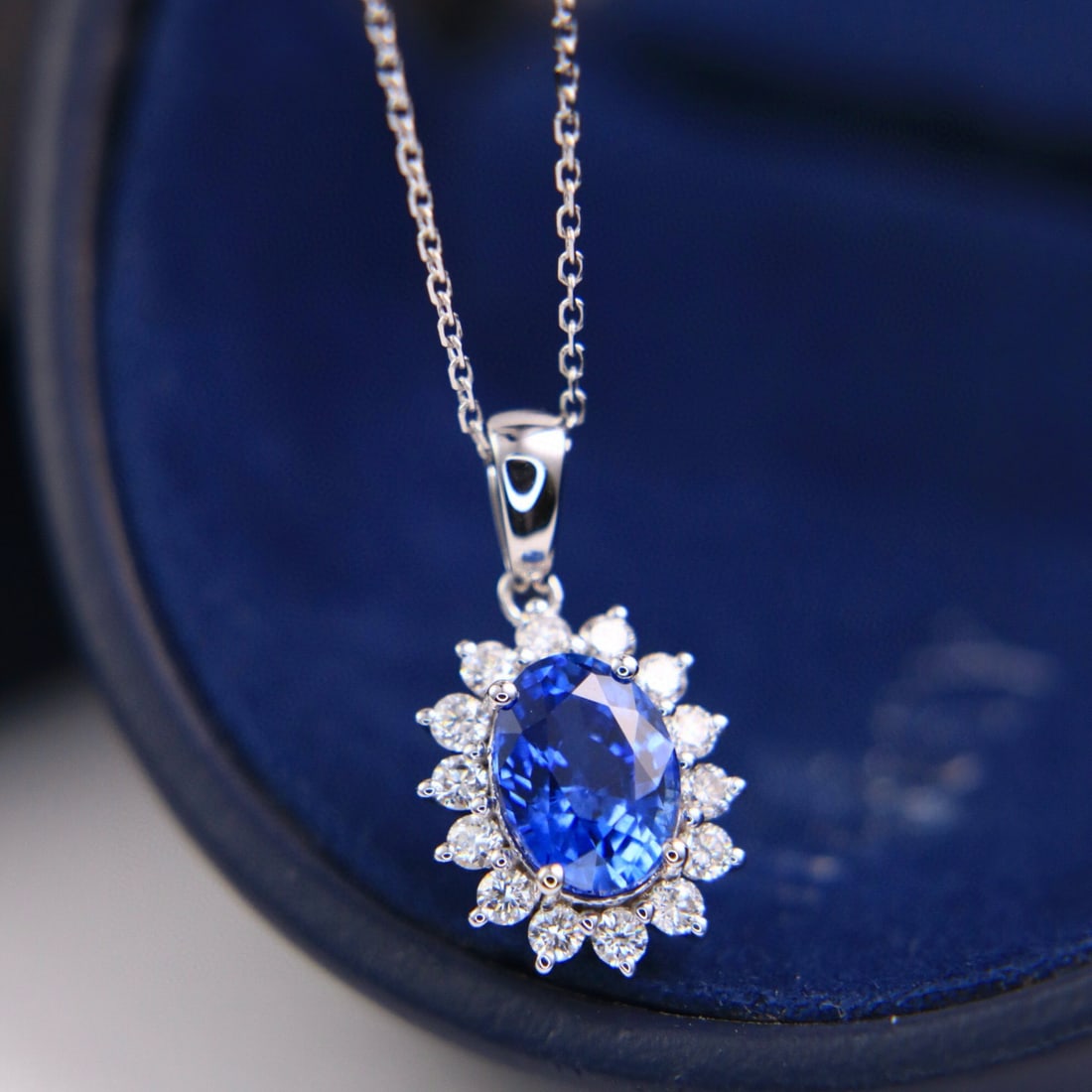 14k Gold 2.46 Ctw Natural Sapphire & Diamond Pendant( Without Chain ) - 2