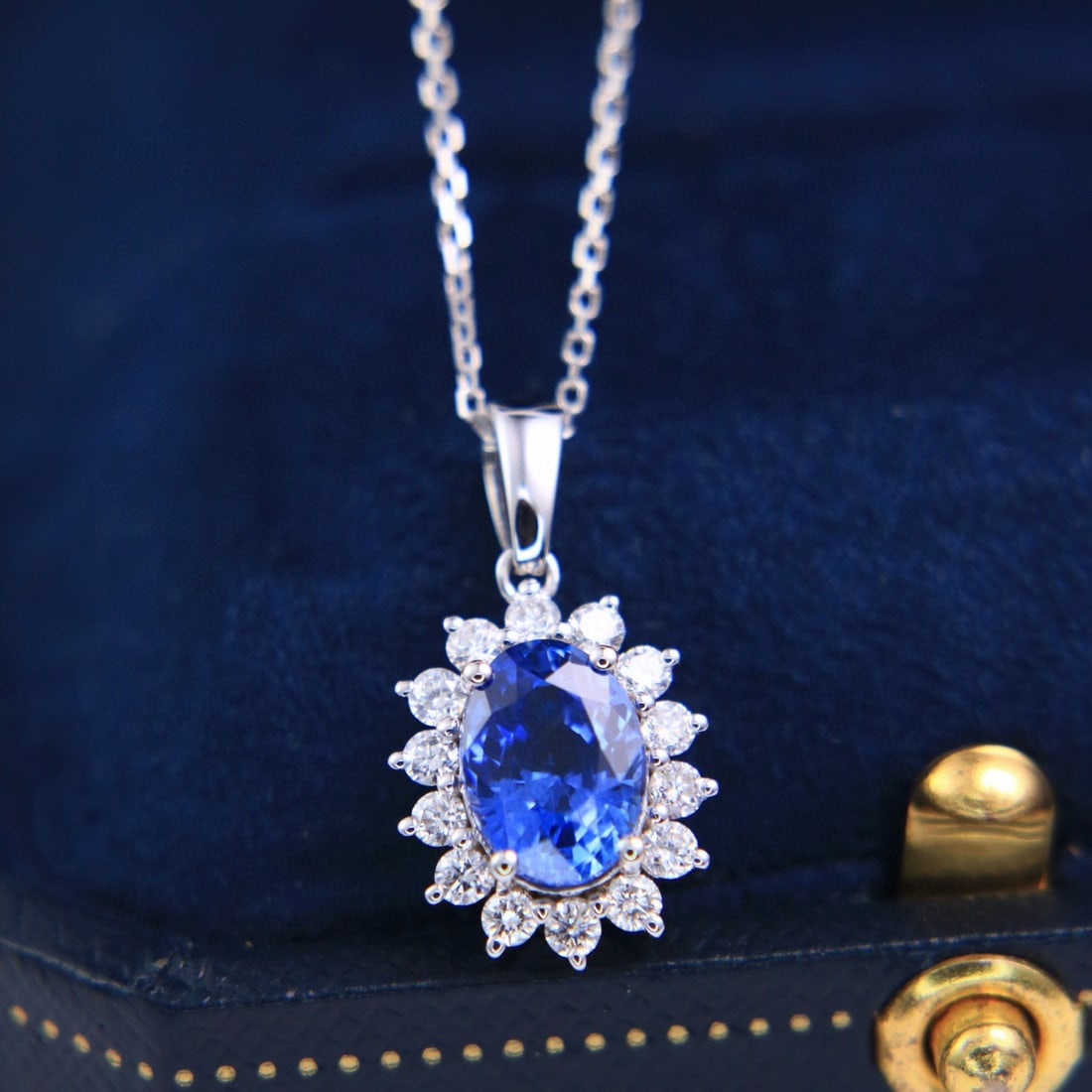 14k Gold 2.46 Ctw Natural Sapphire & Diamond Pendant( Without Chain ) - 4