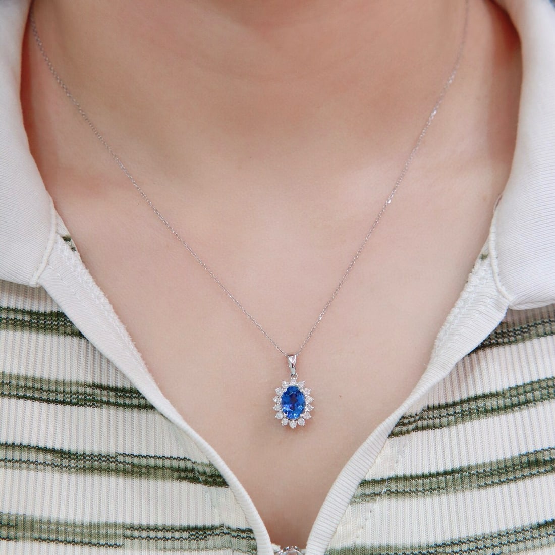 14k Gold 2.46 Ctw Natural Sapphire & Diamond Pendant( Without Chain ) - 8